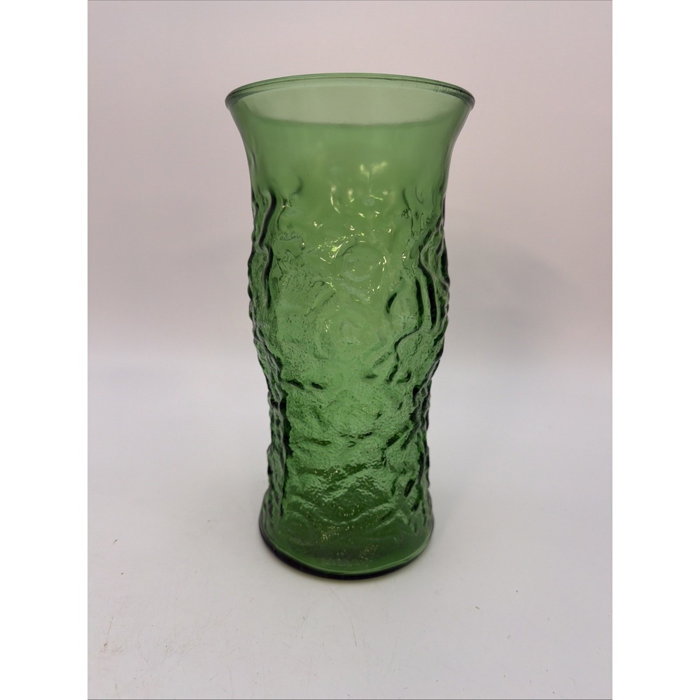 VTG Green Crinkle Glass Vase 9.5" Tall - E.O. Brody Co. Cleveland Ohio - 1960s